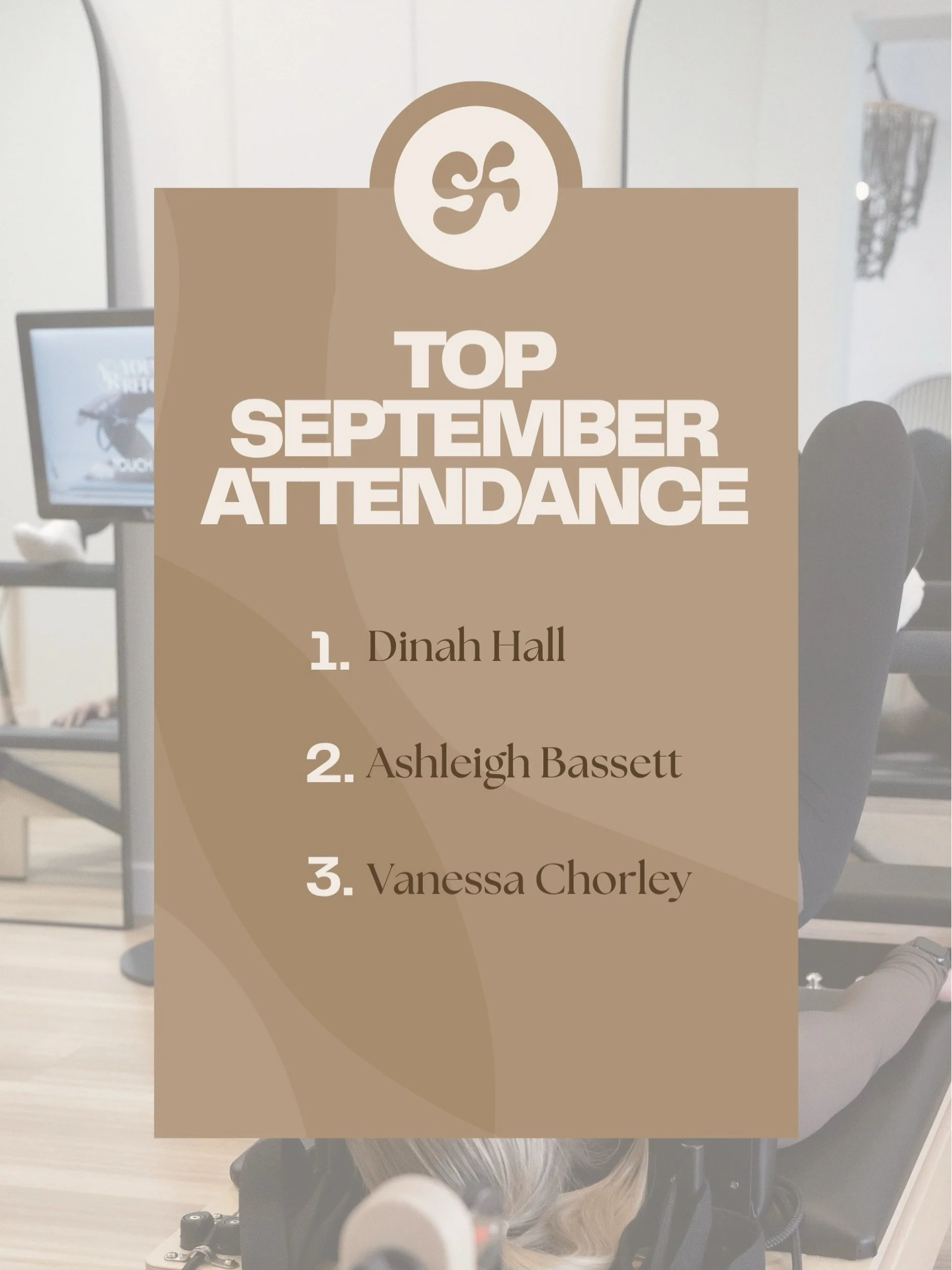 Top Monthly Attendance - September 🍃✨

We&rsquo;re taking a moment to acknowledge these three amazing humans for their consistency, hard work, and determination. 

A special congratulations to Dinah for an impressive 19 monthly sessions! Please cont