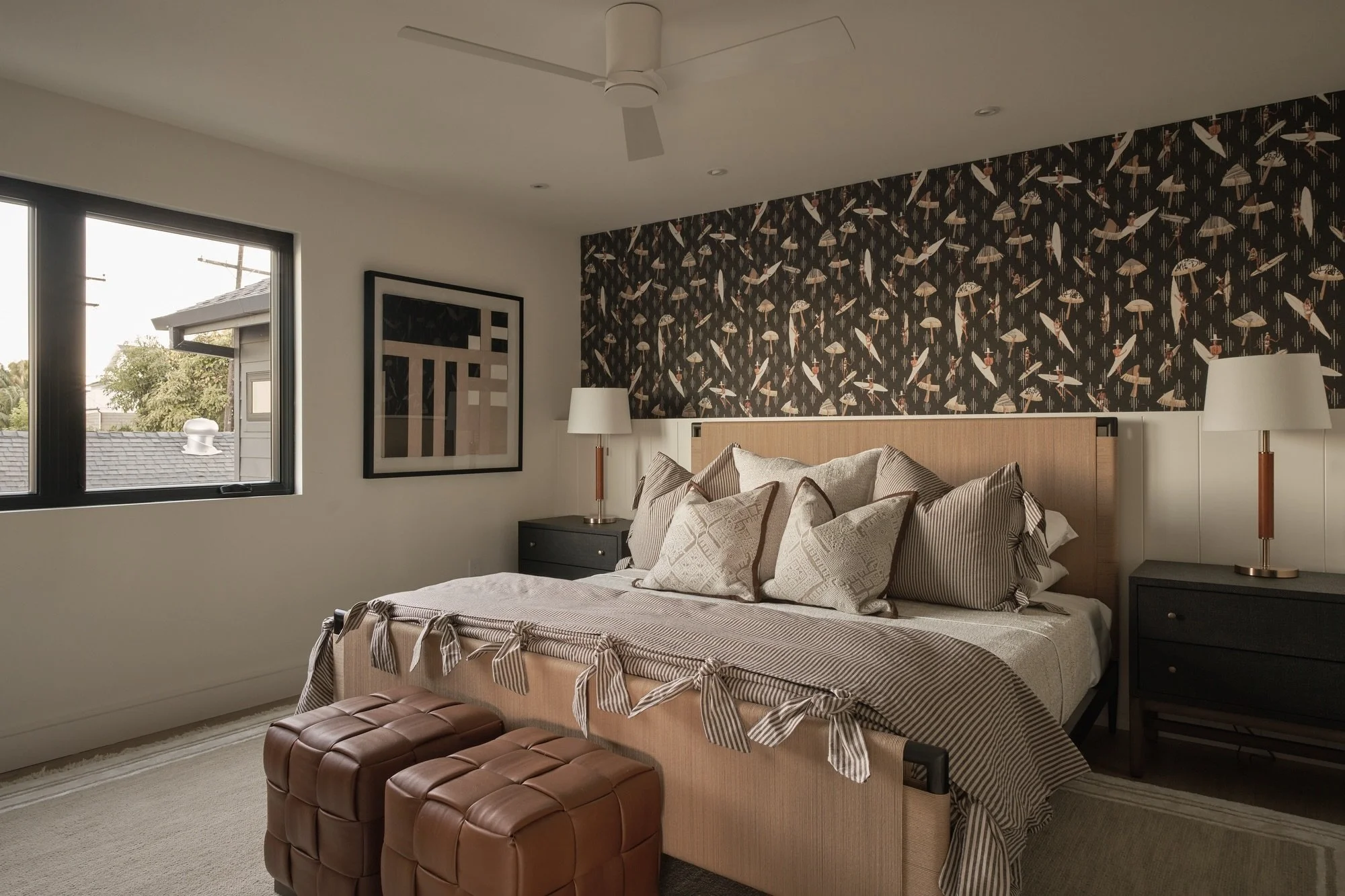 Sometimes it all starts with a find.

For this bedroom, it was this playful grasscloth wallcovering from @kpalm_fineart that set the tone for the entire space.

A little reminder that beachy doesn&rsquo;t always mean blue. Sometimes it calls for rich
