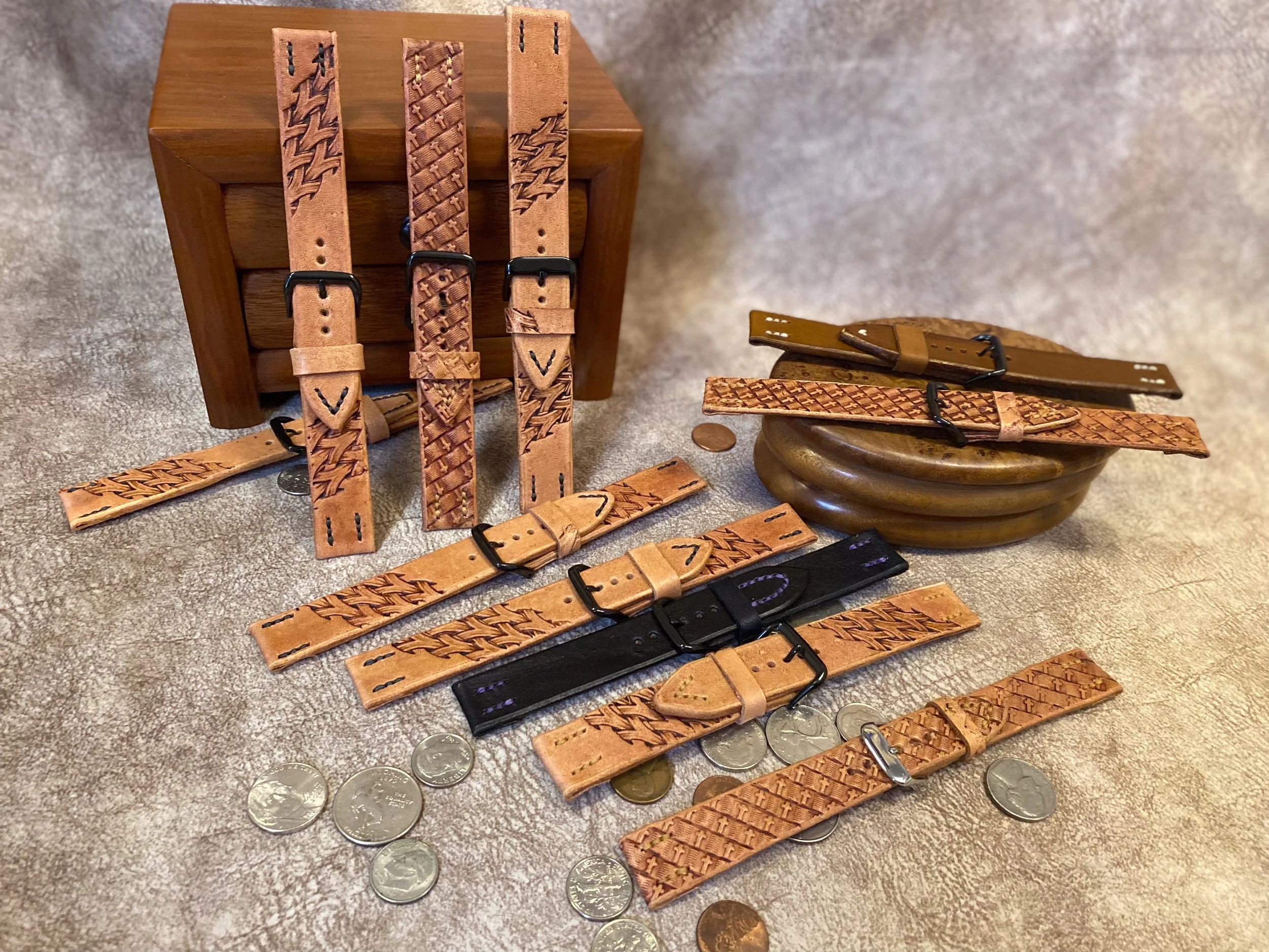 Artisan Hand-Tooled Leather Watch Straps.