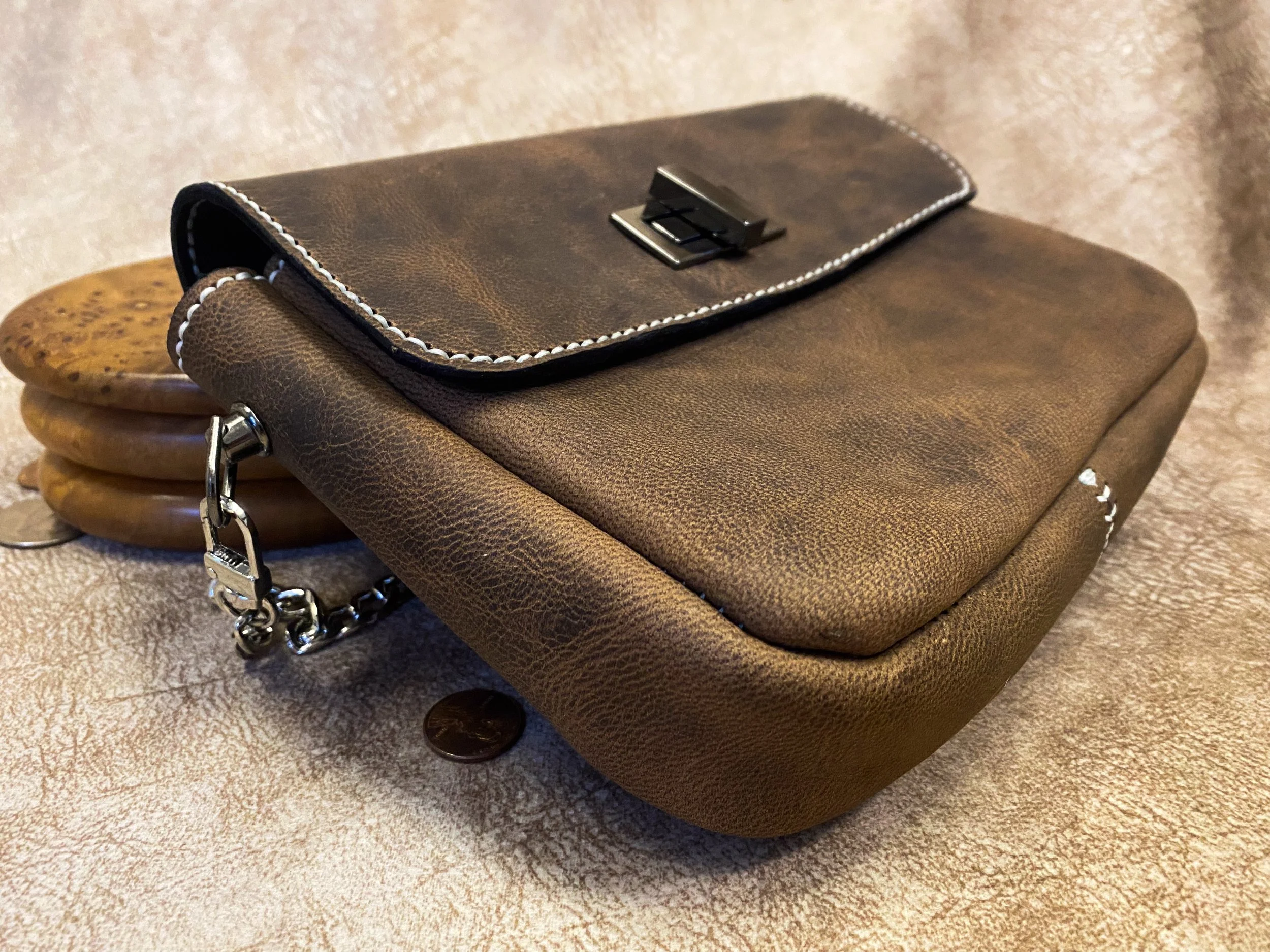 Compact Chrome Tanned Leather Handbag.