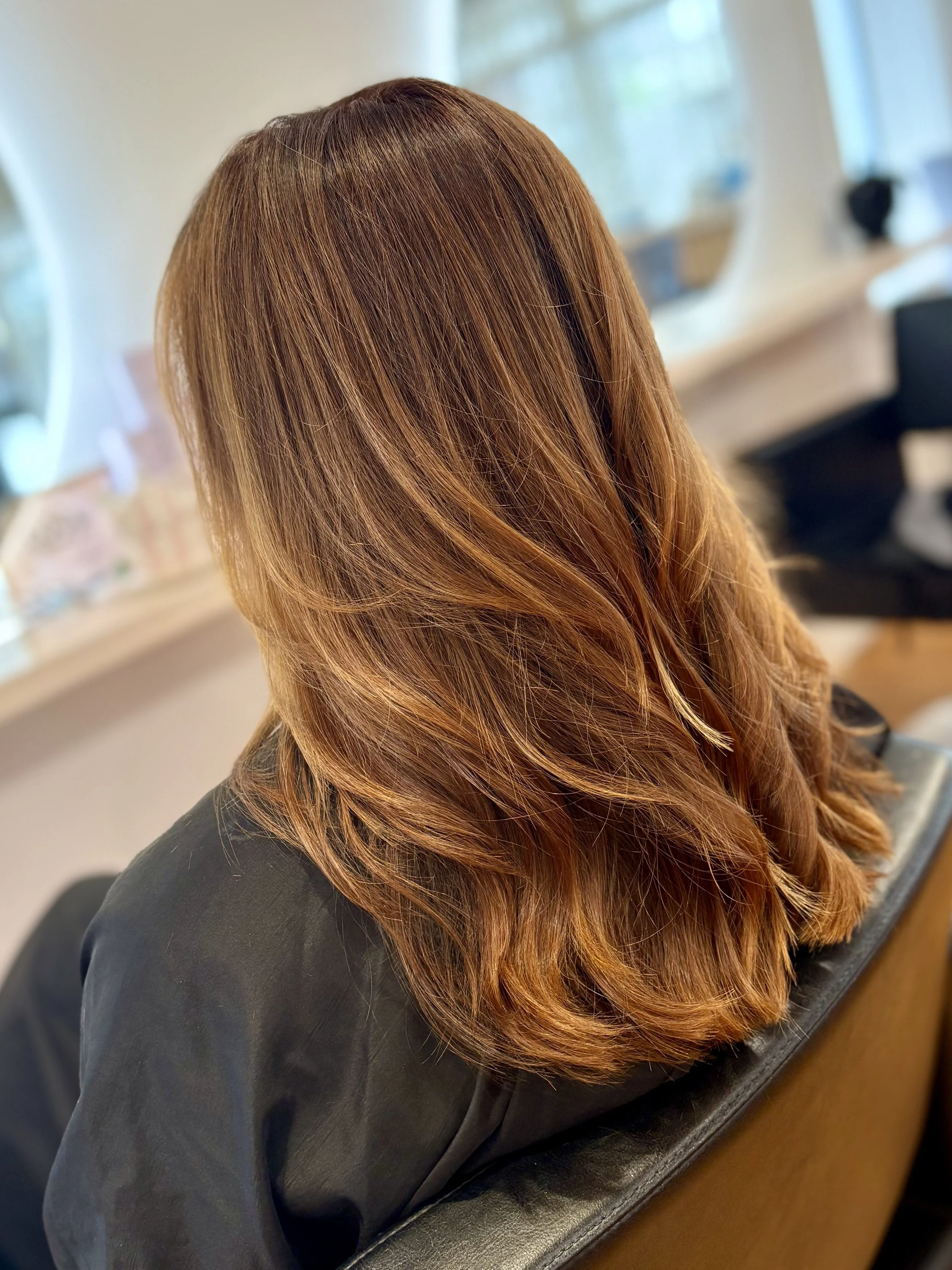 Natural balayage, soft colour, copper gold hair colour
