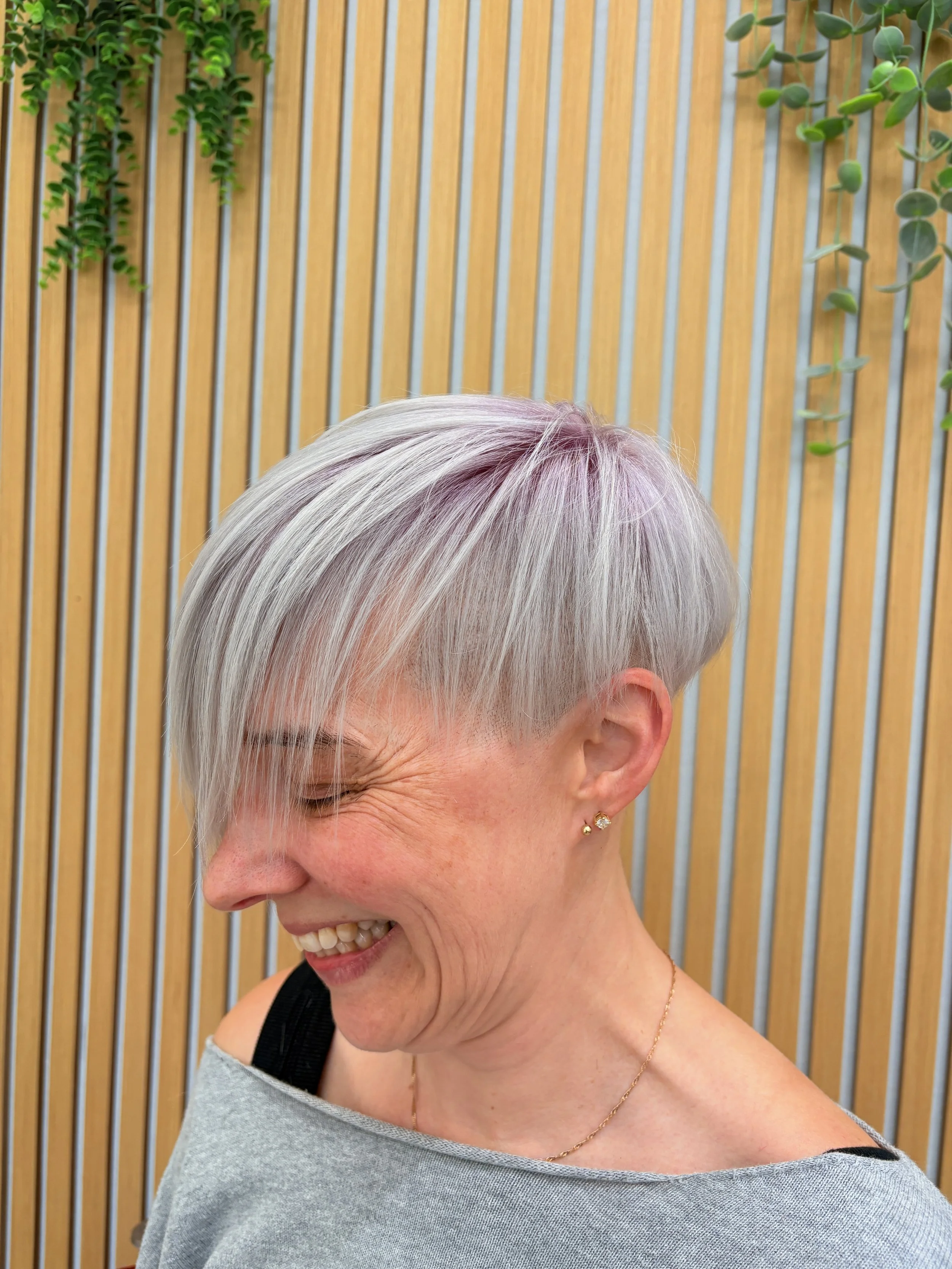 Bleach and tone, silver hair, pink root silver ends, vivid colour, vegan colour