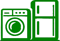 A green outline of a washing machine and a refrigerator