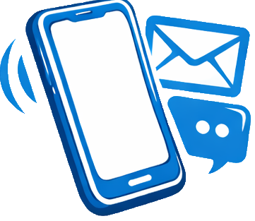 Smartphone, envelope icon, and chat bubble icons.