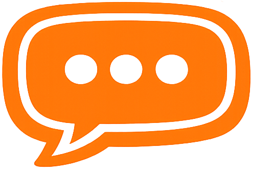 Orange speech bubble icon with three black dots inside.