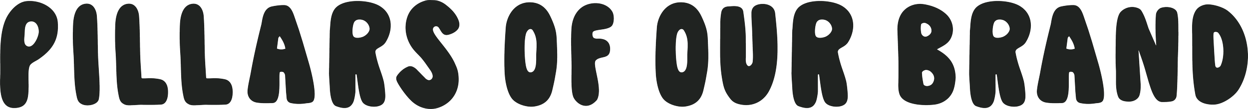 Text that says "Pillars of Our Brand" in bold, black, playful font on a white background.