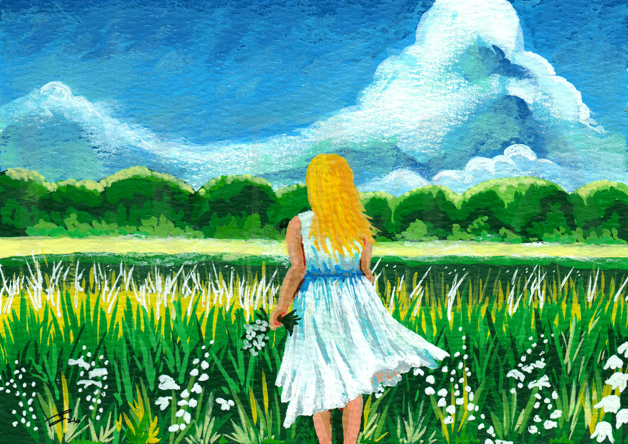 A solitary figure stands within a blooming field—capturing a moment of reflection and renewal.
