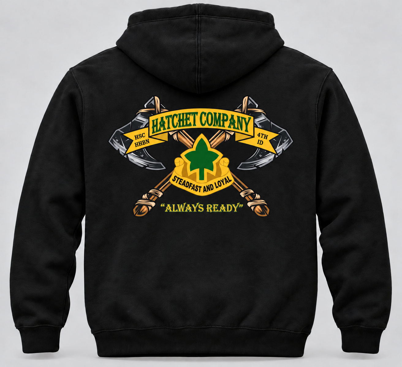 Hatchet Company Black Performance Hoodie | 4th Infantry Division