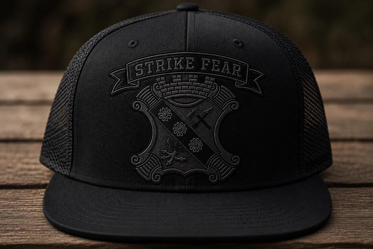 1-8 IN Strike Fear Subdued Embroidered Trucker Hat