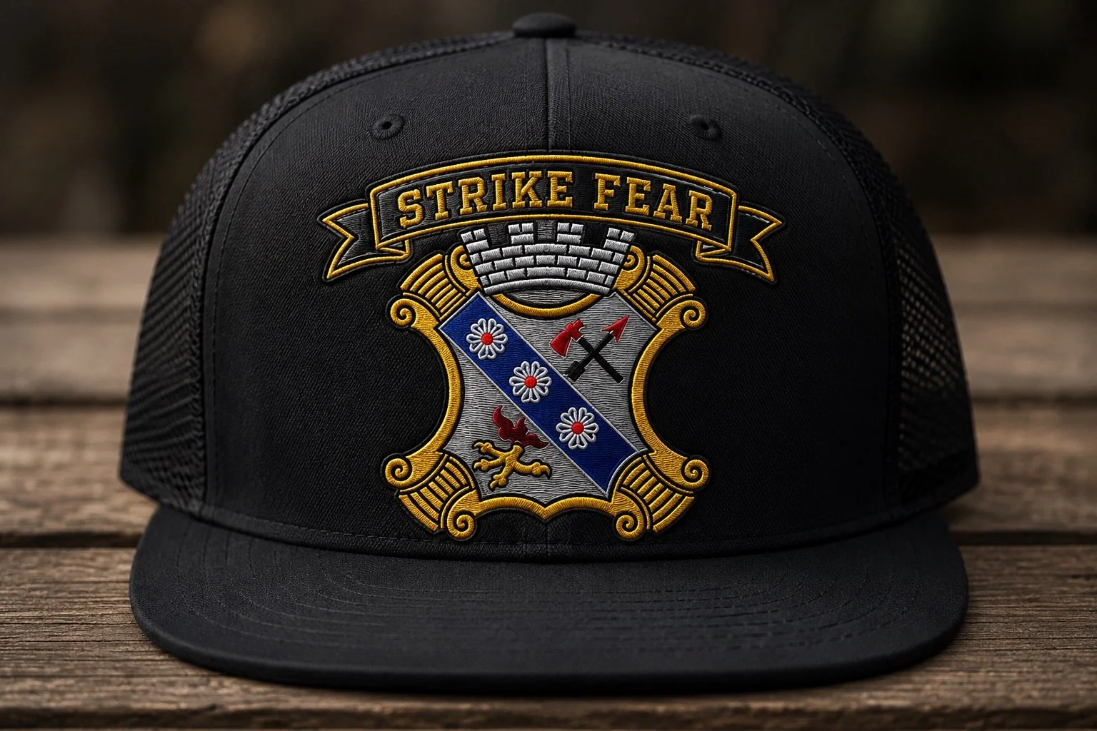 1-8 IN Strike Fear Embroidered Trucker Hat