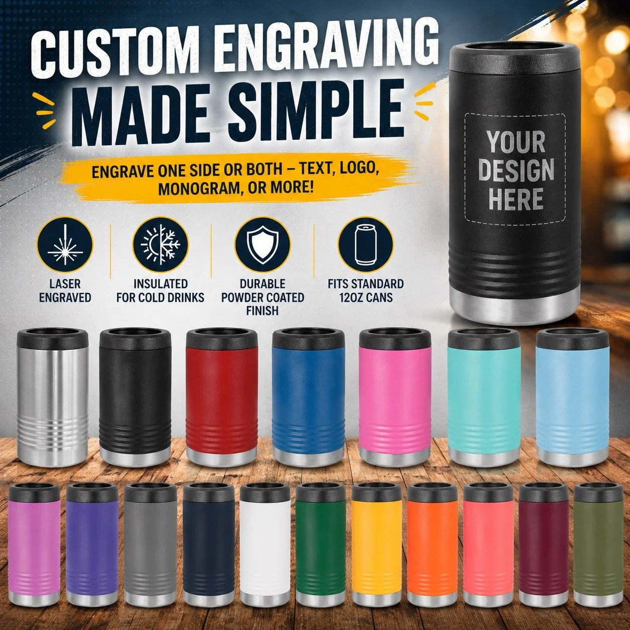 Custom Engraved Slim Can Koozie