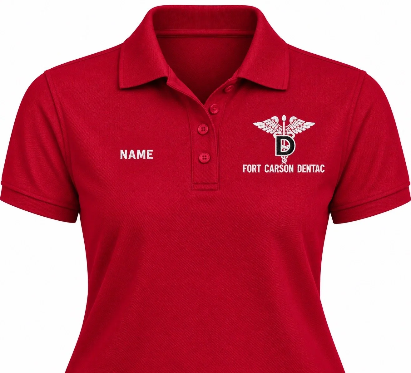 Fort Carson DENTAC Women’s Embroidered Polo White Logo