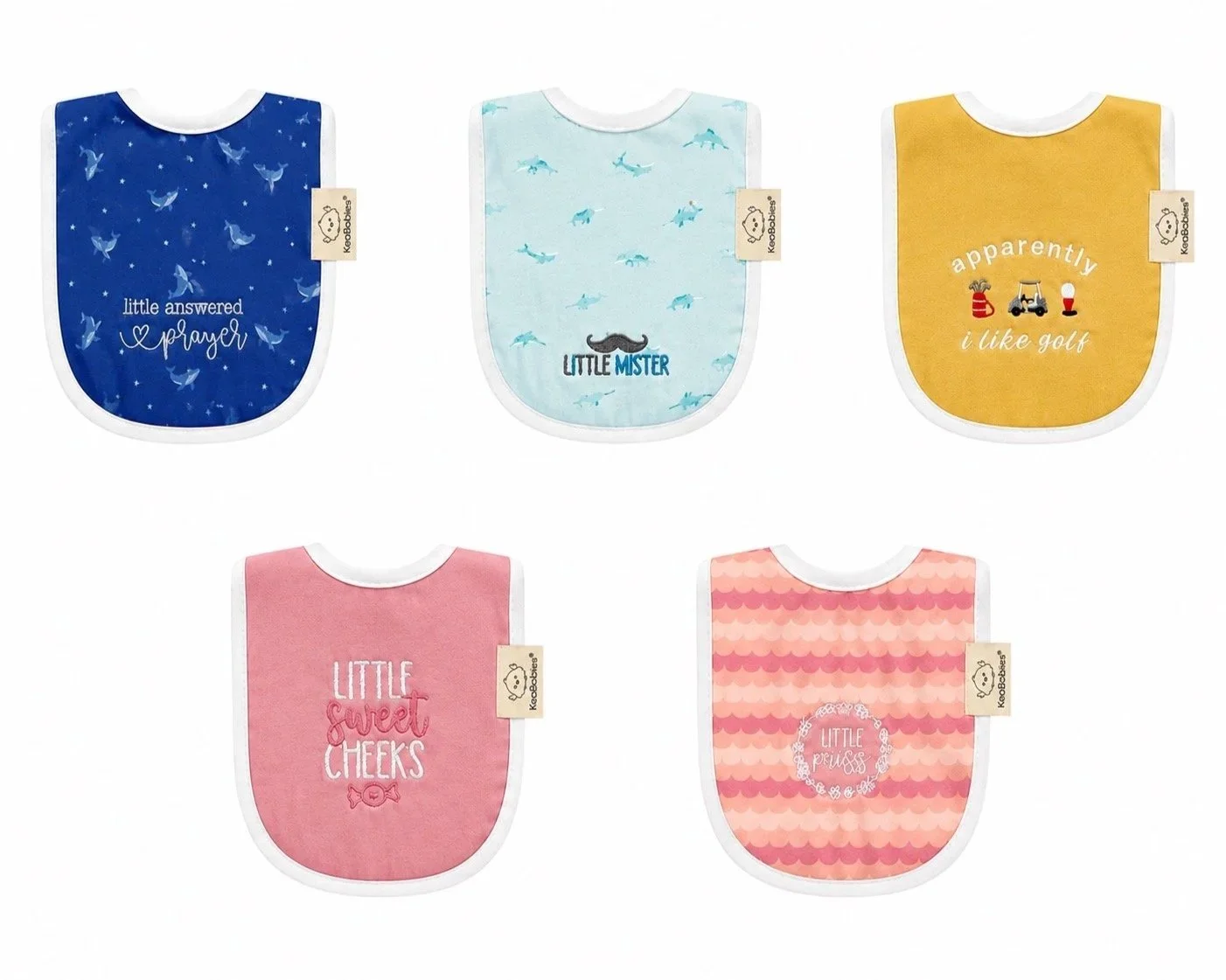 Personalized embroidered baby bibs with assorted designs by B & S Crafters
