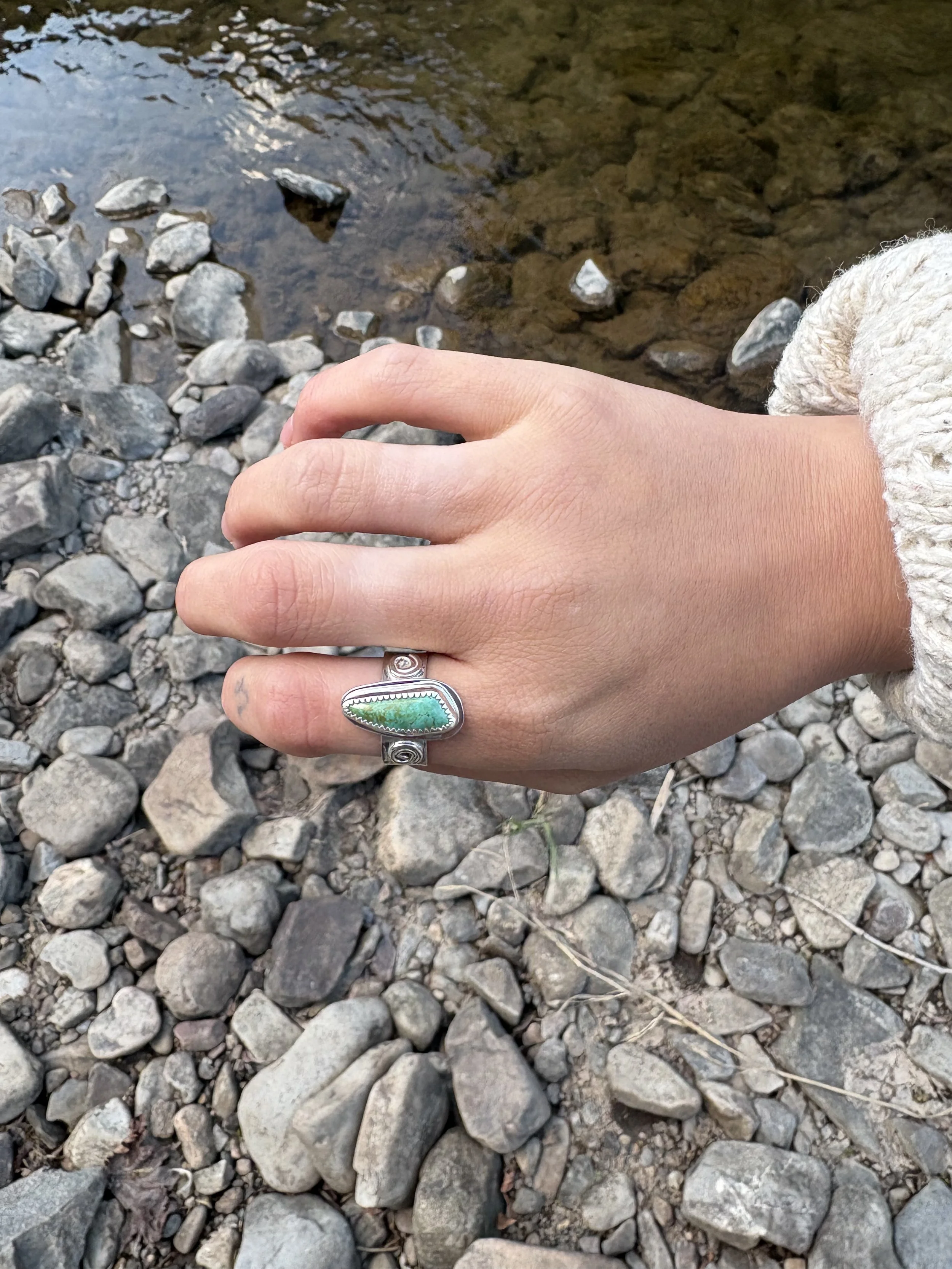 Turquoise Point Spiral Ring Size 8.5