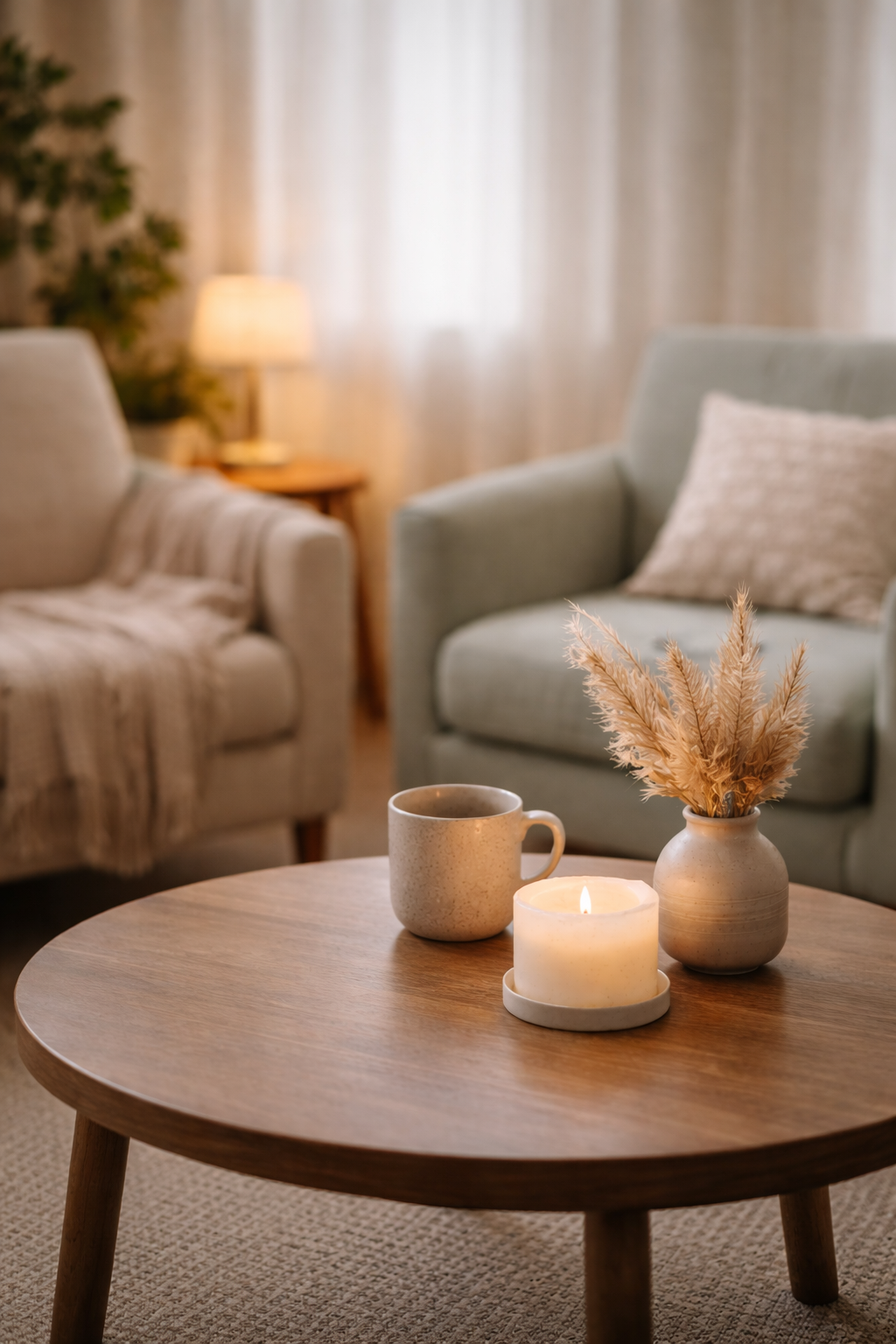 Calm and welcoming counselling room with armchairs, soft lighting, and neutral décor at Courageous Counselling, offering individual and couples therapy.