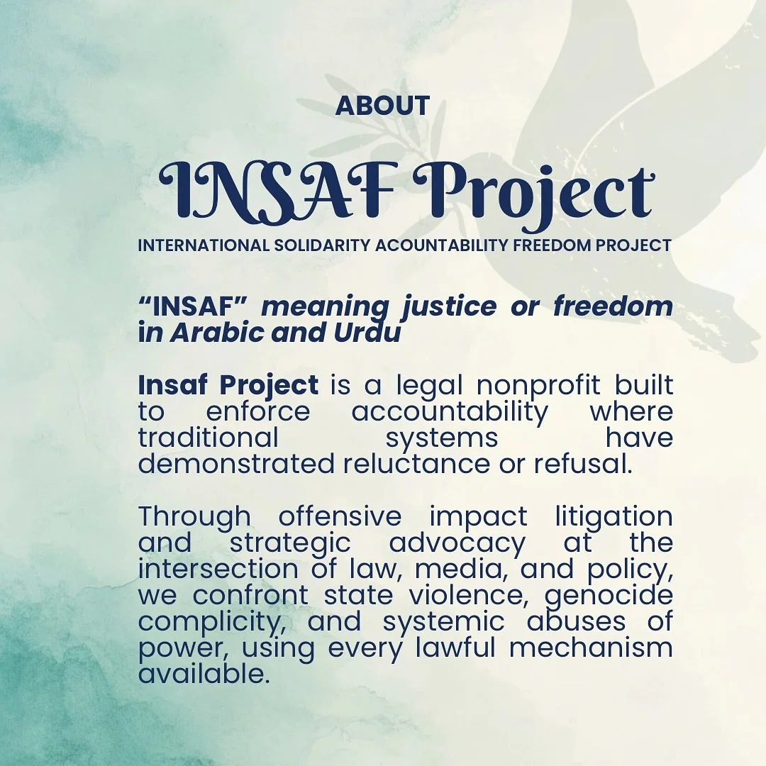 INSAF Project
Where accountability meets action 

@farahthelawyer 
@jana.salahd 
@jjpalestina_ 
@ruba_kay