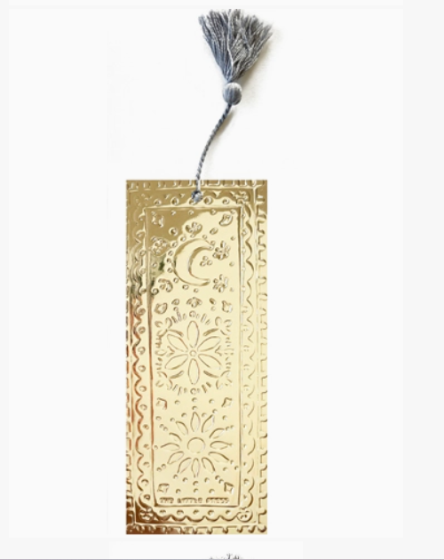 Faux Tin Bookmark With Tassel - Gold