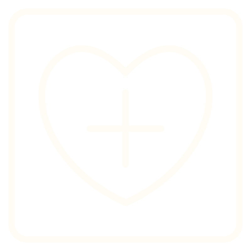 A white icon of a heart with a plus sign inside it.