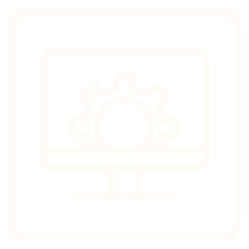 Computer monitor displaying a gear icon, symbolizing settings or configuration.