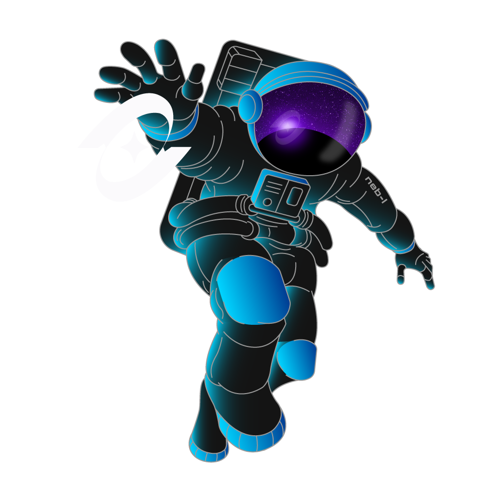 An astronaut in a space suit floating in space, reaching out with one hand towards the viewer, with a galaxy visible through the helmet's visor.