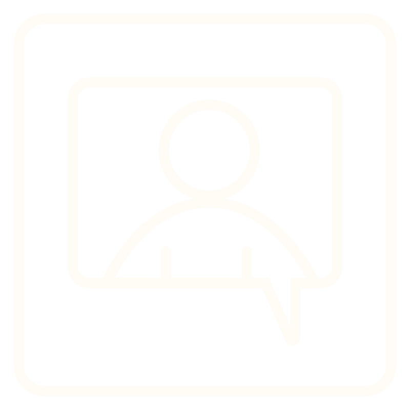 Icon of a person inside a speech bubble, indicating a virtual assistant.