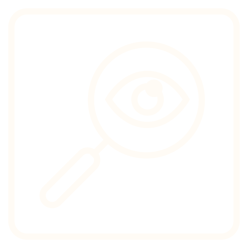 A magnifying glass with an eye inside it, indicating search or inspection.