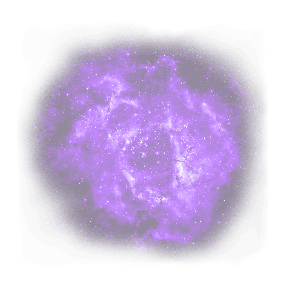 A vibrant purple nebula in space with bright stars against a black background.