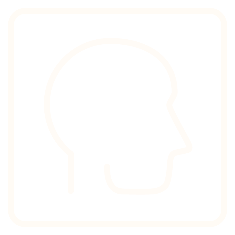 A white icon showing a side profile of a human head with a lock inside the head, representing security or privacy.