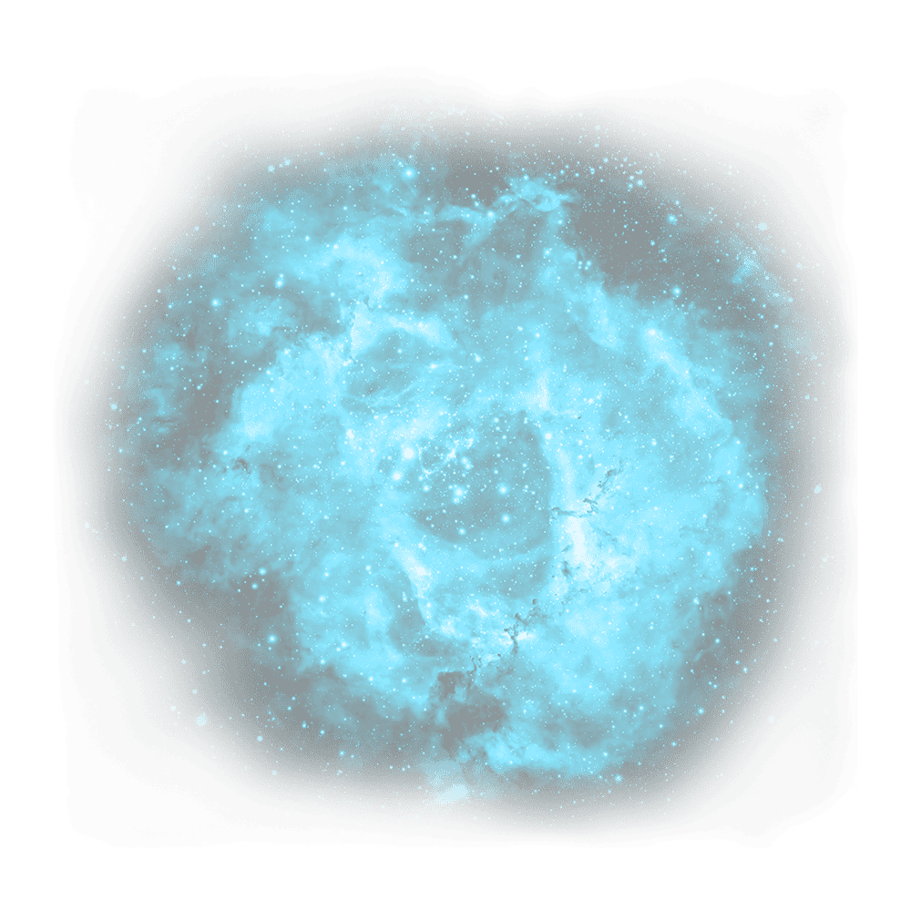 A bright blue nebula in space surrounded by stars on a black background.