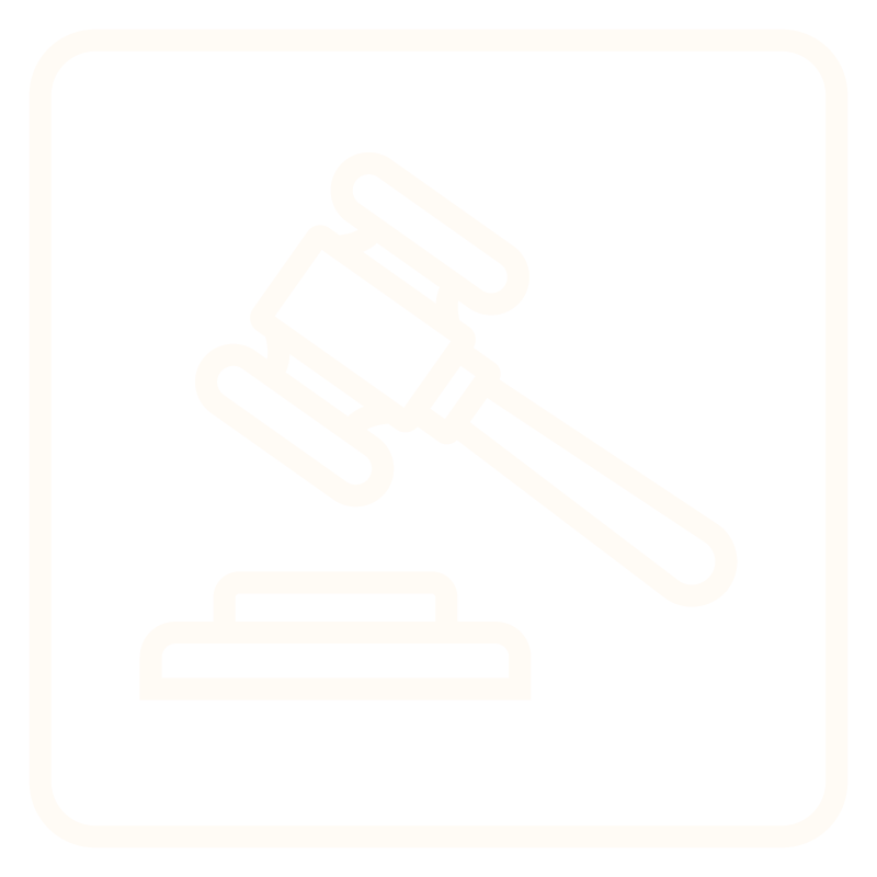 Icon of a judge's gavel resting on a sound block, symbolizing law or legal authority.