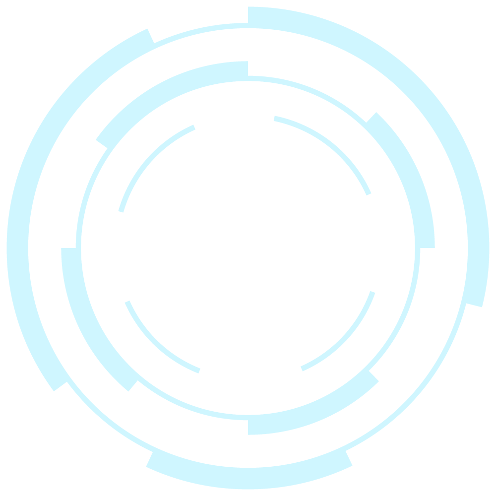 A digital, futuristic circular interface made of concentric glowing blue rings against a black background.