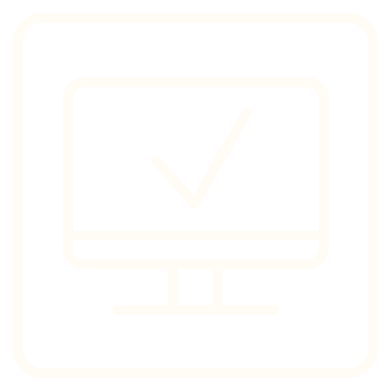 Icon of a computer monitor with a check mark on the screen, indicating verification or completion.