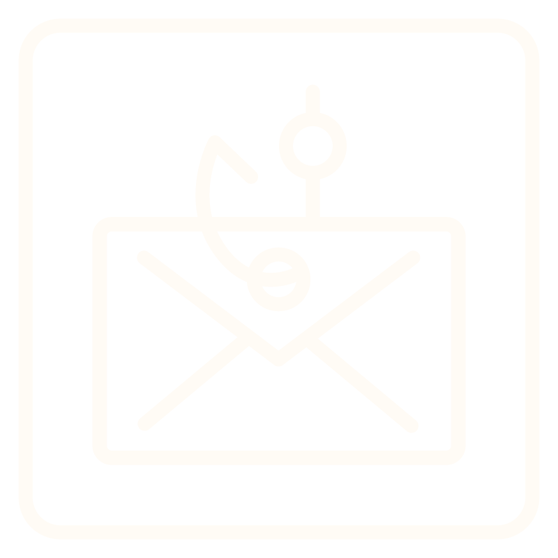 Icon of a fishing email message with a fish and fishing hook.