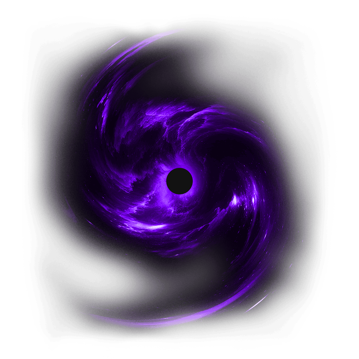 A swirling purple and black vortex with a black circle at the center, resembling a black hole or cosmic phenomenon.