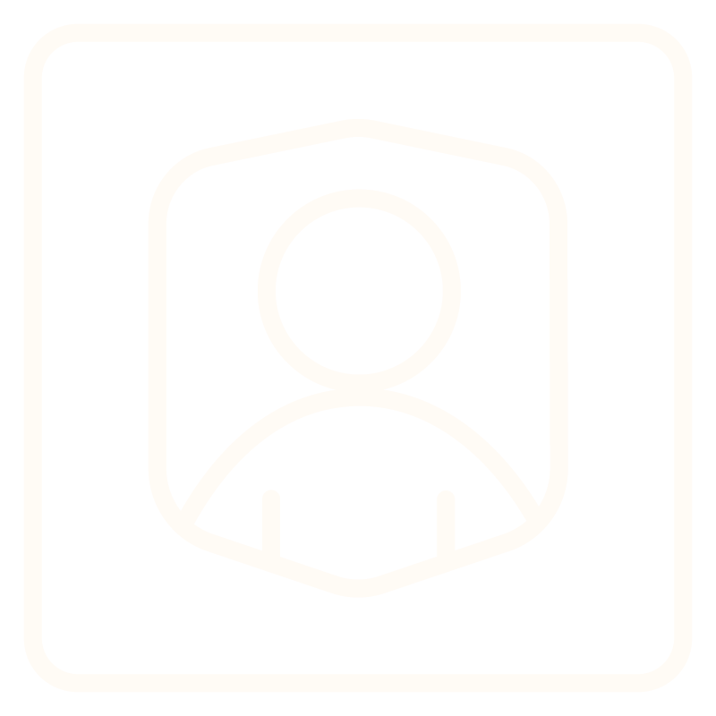White icon of a person in a shield, representing a user profile protection.