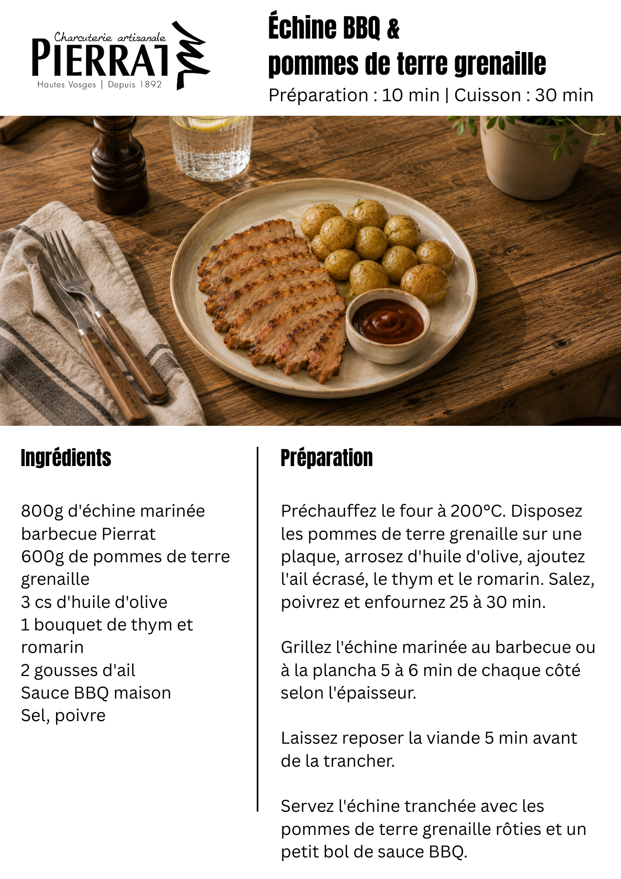 Échine BBQ &amp;pommes de terre grenaille