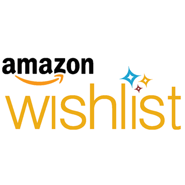Amazon Wishlist logo with black, orange, yellow, blue, and orange elements.