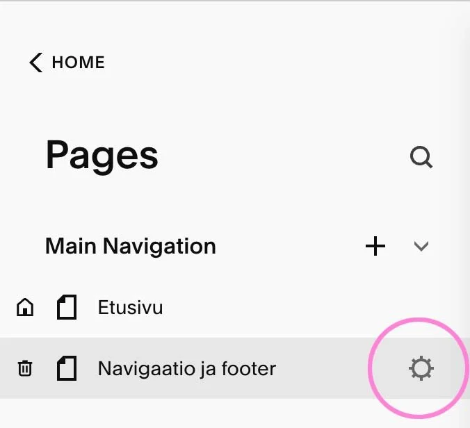 Header ja footer osiot pois näkyvistä yhdeltä sivulta Squarespacessa - ohjekuva 1