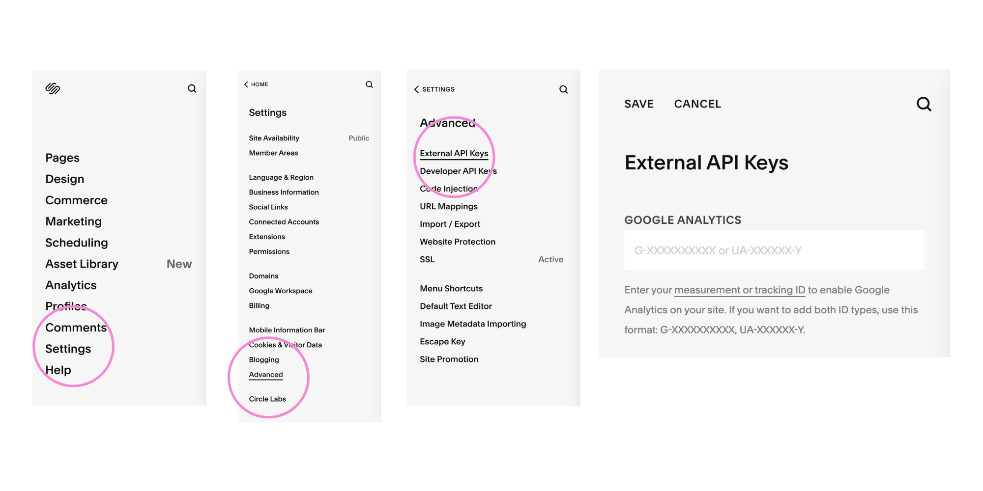 Ohje miten lisäät Google Analyticsin Squarespacen asetuksissa