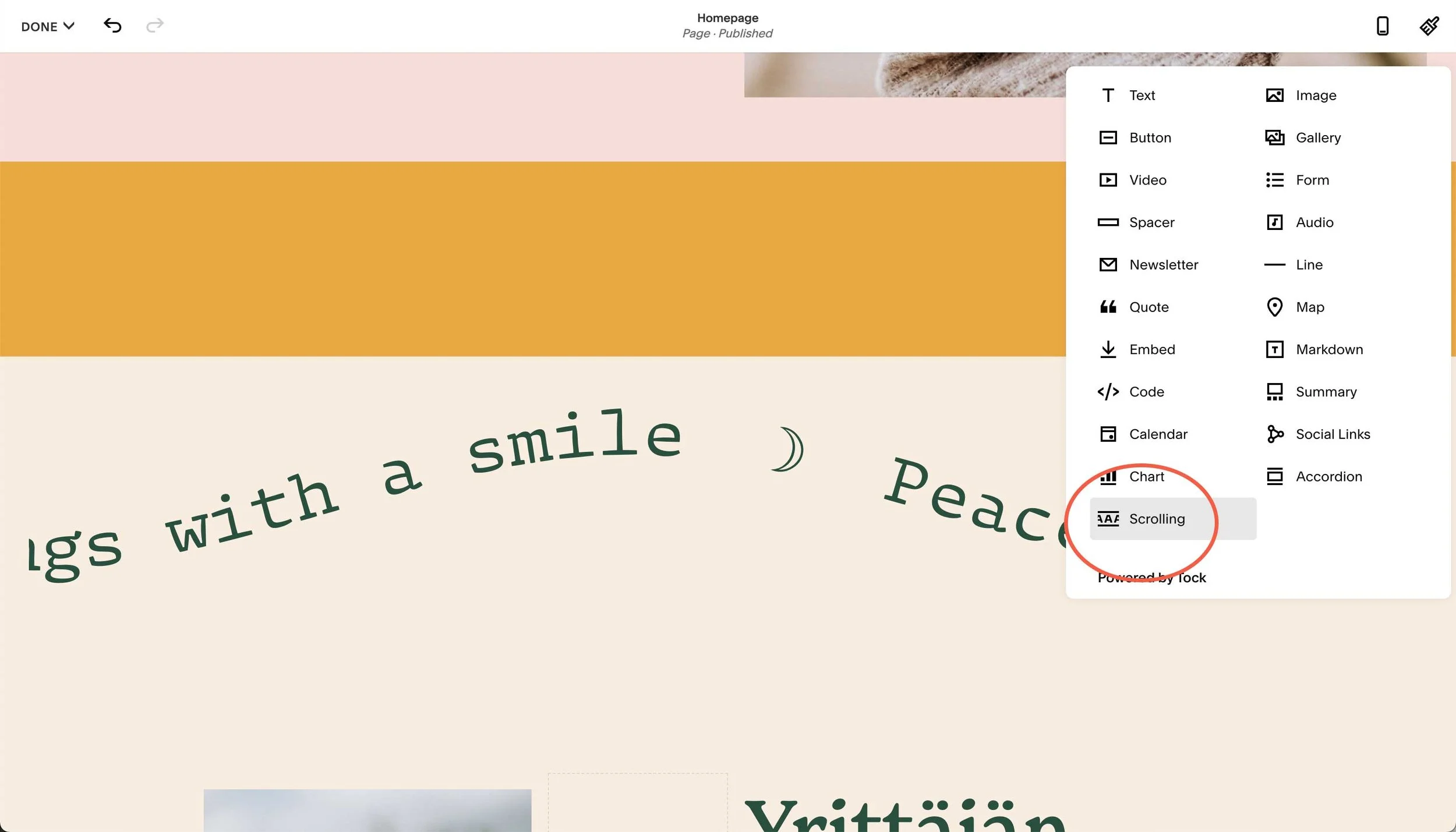 Squarespace scrolling block esittely - ohjekuva 2