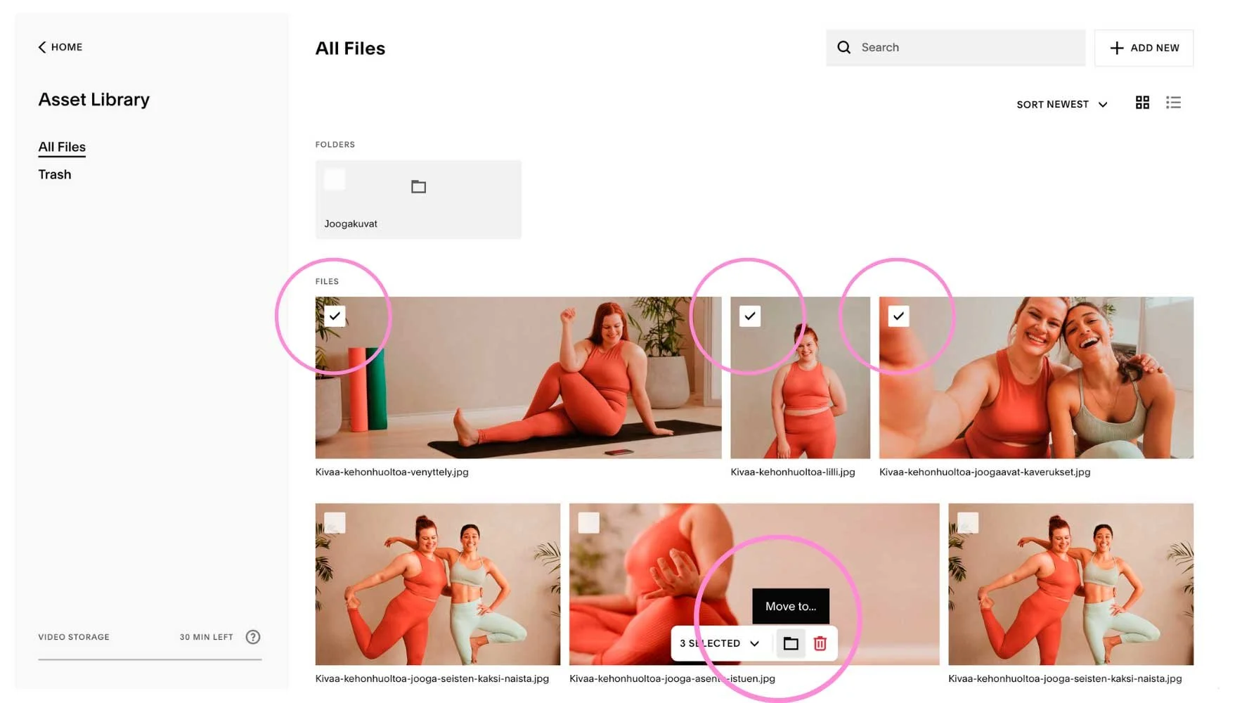 Squarespace asset libraryn käyttö - ohjekuva kansiorakenteelle