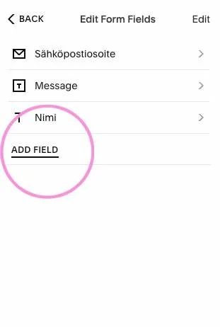 Yhteydenottolomakkeen muokkaminen Squarespacessa ohjekuva 1