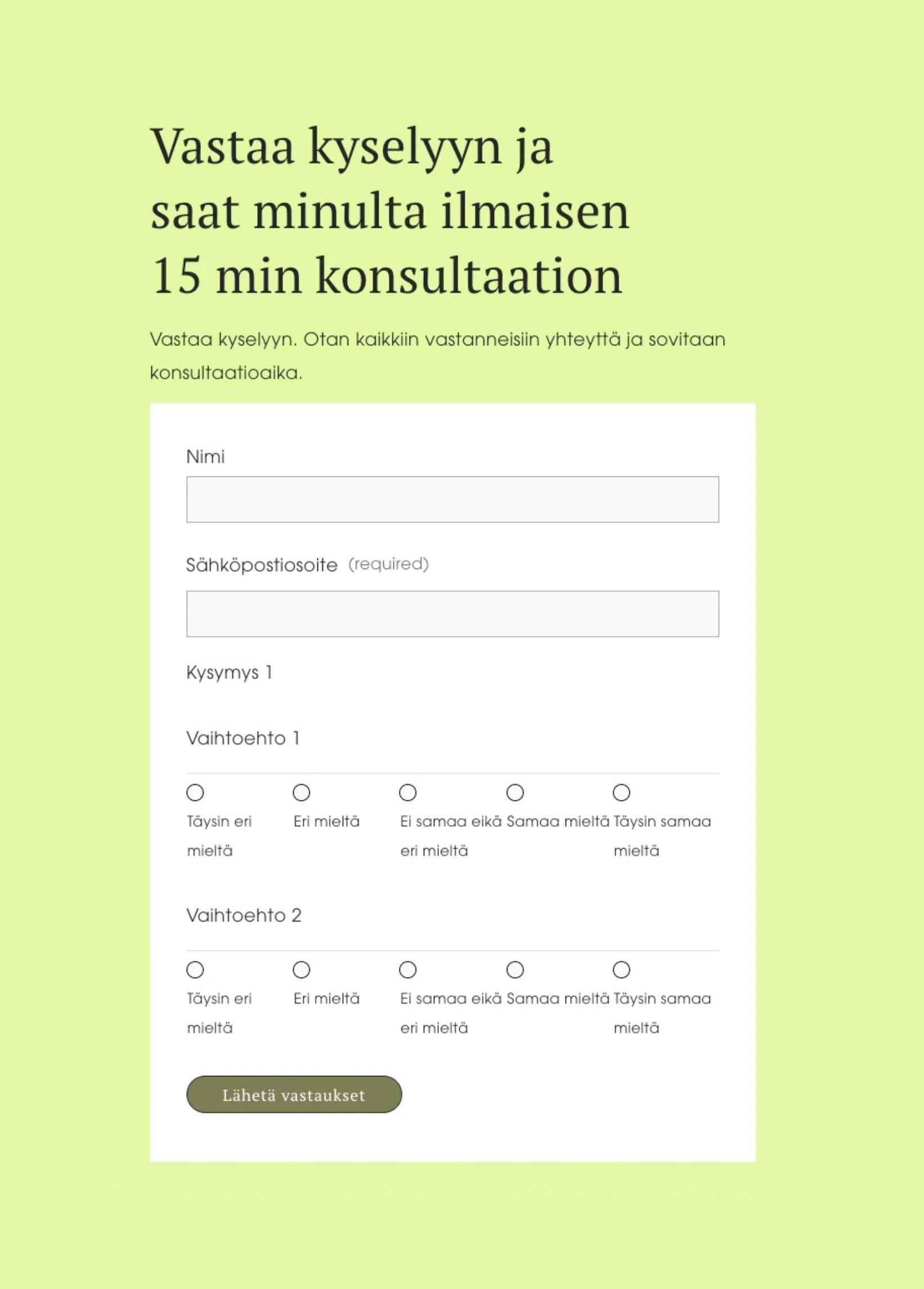 Esimerkki kyselylomakkeesta
