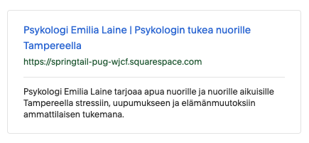 Esimerkkikuva verkkosivun hakutuloksien näkymästä