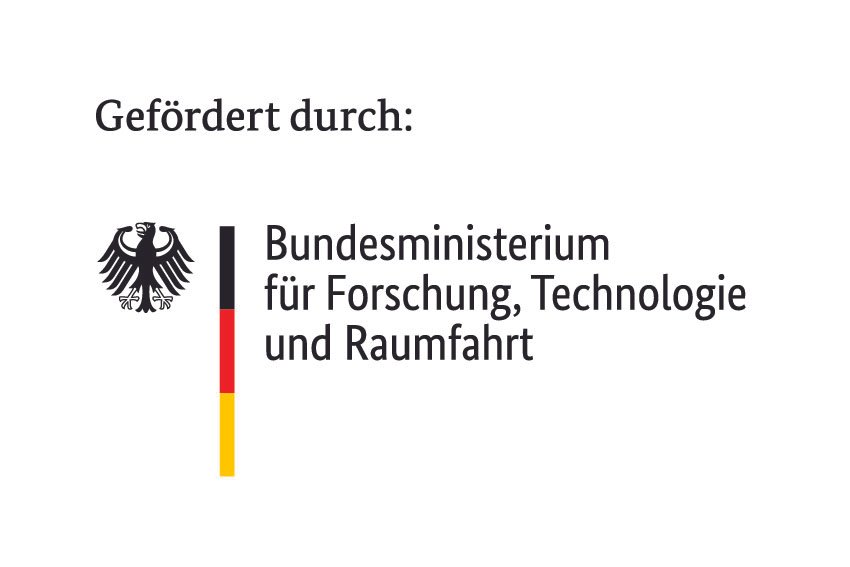 German government logo with eagle emblem and black, red, and yellow stripes, alongside text that reads 'Supported by: Federal Ministry for Research, Technology, and Space Flight.'