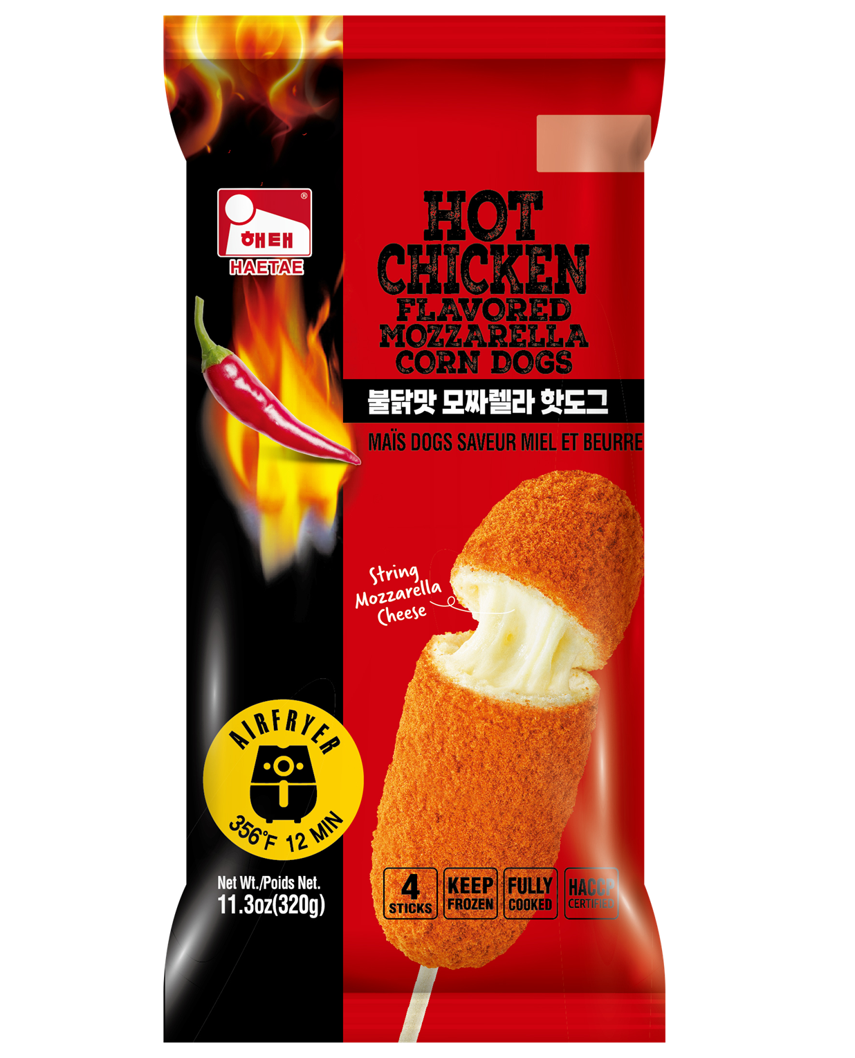 Hot Chicken Flavored Mozzarella Corn Dogs