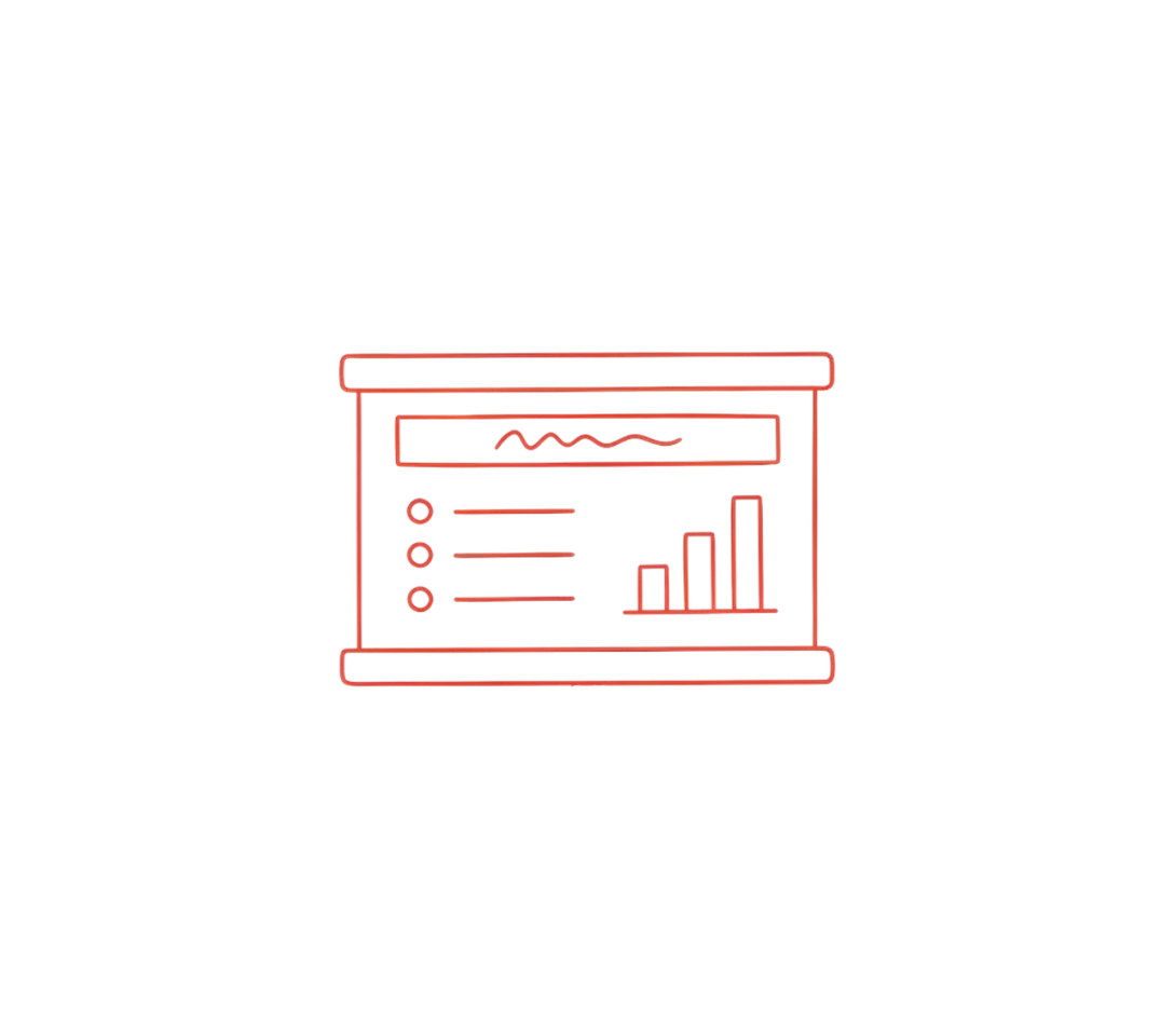 Red digital dashboard display with various charts and graphs, representing data or analytics.