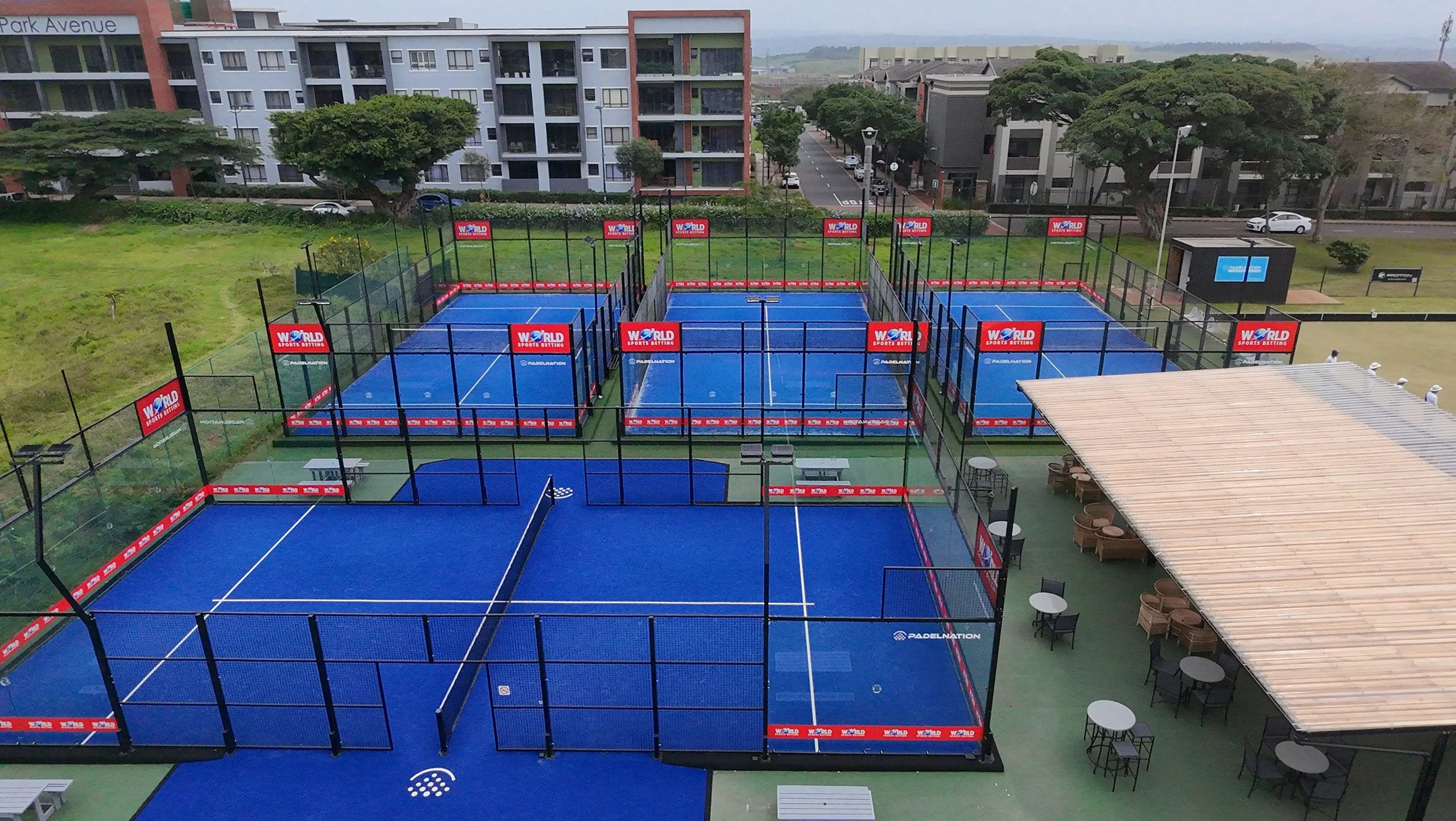 Ariel photo of a padel club at Umhlanga Country Club with 4 courts.