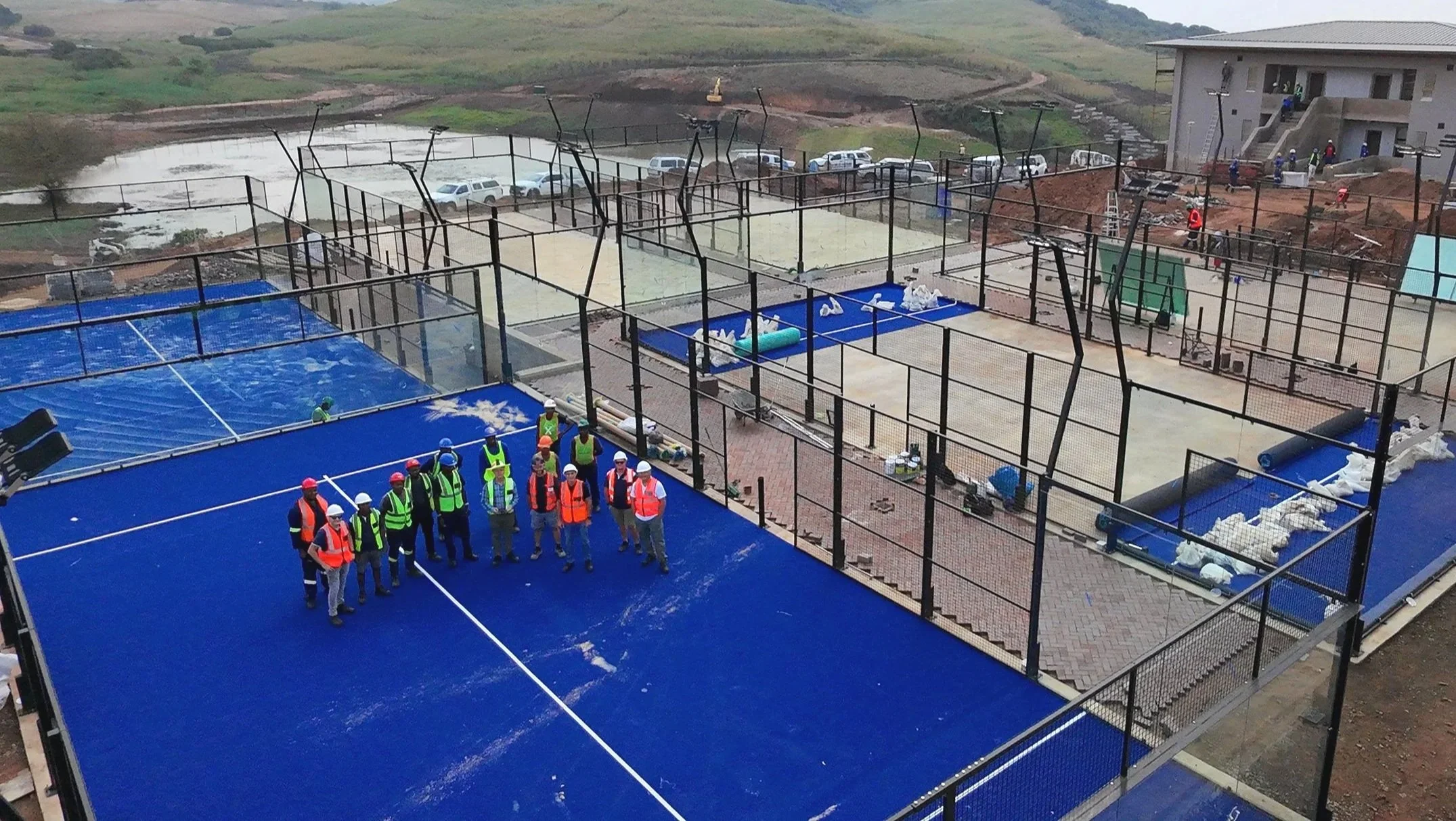 Workers installing padel courts at the new Club Med in Ballito.