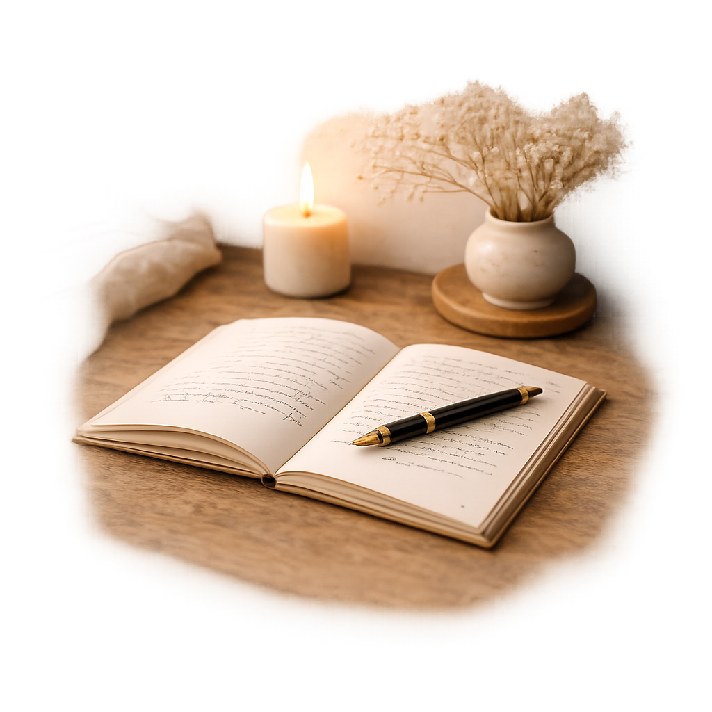 Journal and candle for reflection and healing